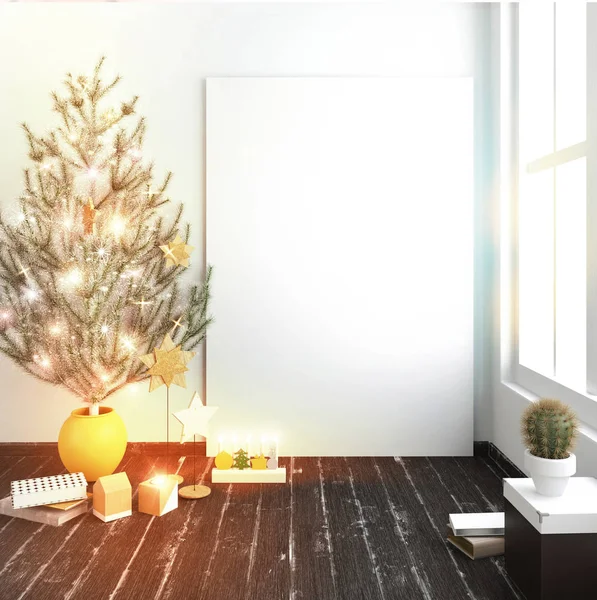 Modern Christmas interior of Scandinavian style with shining lig — Stock Photo, Image