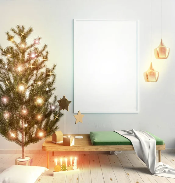 Moderna jul inredning i skandinavisk stil med glänsande lig — Stockfoto
