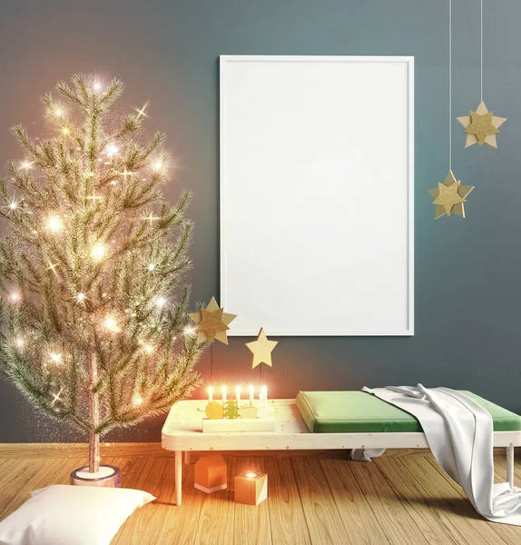 Modernes weihnachtliches Interieur im skandinavischen Stil mit leuchtenden — Stockfoto