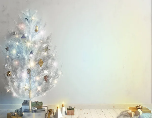 Modernes weihnachtliches Interieur im skandinavischen Stil mit leuchtenden — Stockfoto