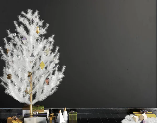 Moderní vánoční interiér skandinávský styl s zářící lig — Stock fotografie