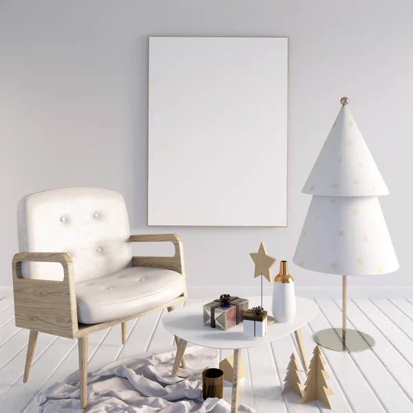 Interior moderno de Navidad, estilo escandinavo. Ilustración 3D . —  Fotos de Stock