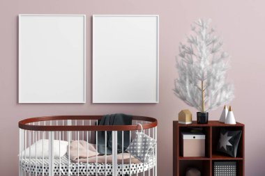 Çocuk odası modern Noel iç. yerde yatıyor. 3D 