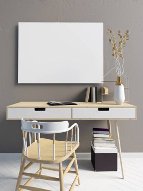 Modern İskandinav tarzı iç, study.3d illustr için bir yer