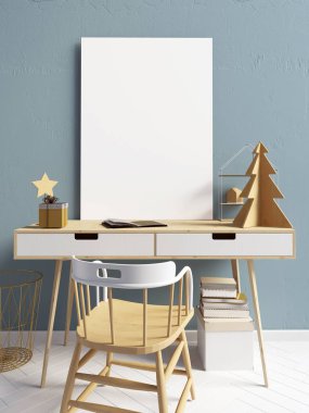 Modern Noel ışık iç, studyl için bir yer. 3D illustr