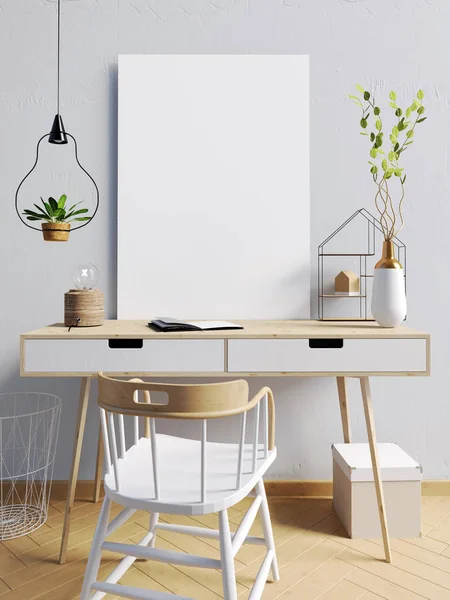 Modern İskandinav tarzı iç, study.3d illustr için bir yer