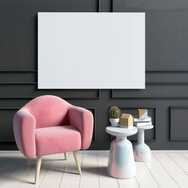 Modern iç kahve masa ve sandalye. Poster kadar sahte. 3D 