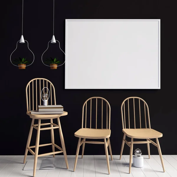 Modern interieur met poster en stoel. poster mock up. 3D illust — Stockfoto