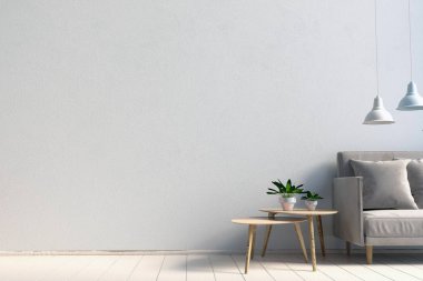 Sehpa ve Kanepeli modern iç. Duvar kadar sahte. 3D hasta