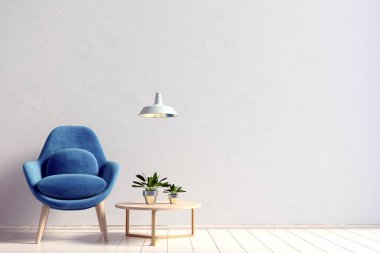 Modern iç kahve masa ve sandalye. Duvar kadar sahte. 3D Il