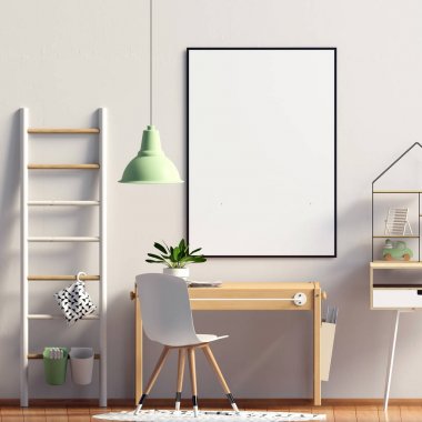 Pastel çocuk odası. Oyun Odası. modern tarz. 3D çizim. Po