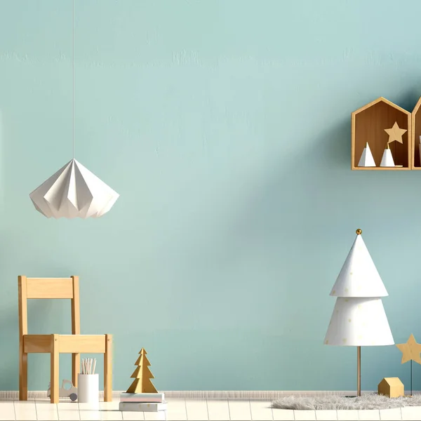 Pastel kerst kinderkamer. speelkamer. moderne stijl. 3D illust — Stockfoto