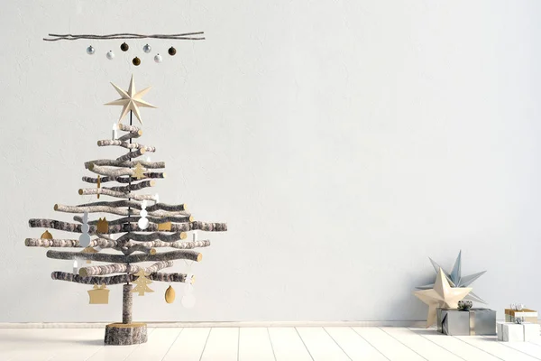 Moderno interno minimalista Natale, stile scandinavo. 3D i — Foto Stock