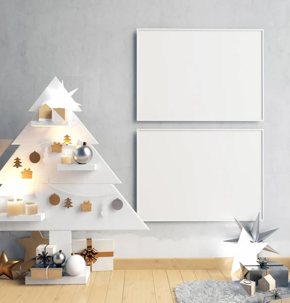 Interior moderno de Navidad minimalista, estilo escandinavo. 3D i — Foto de Stock