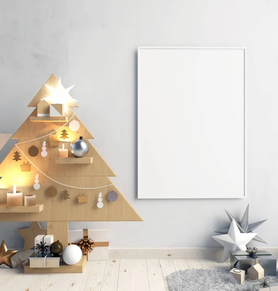 Moderno interno minimalista Natale, stile scandinavo. 3D i — Foto Stock