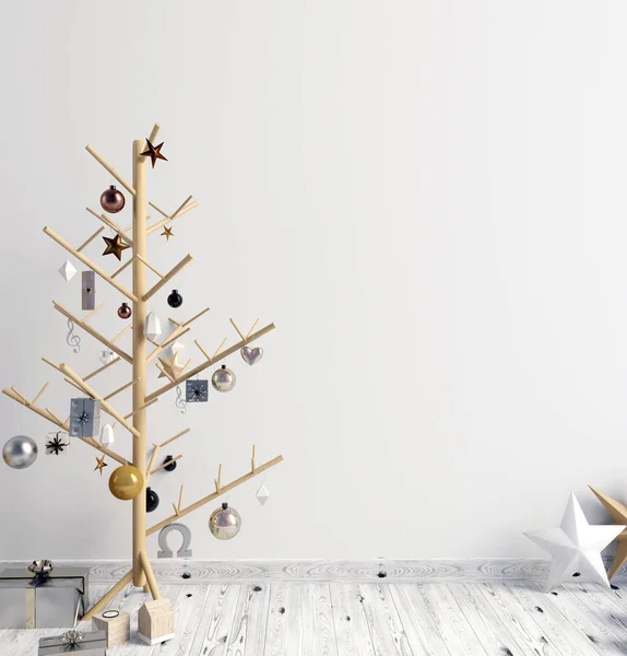 Moderno interno minimalista Natale, stile scandinavo. 3D i — Foto Stock