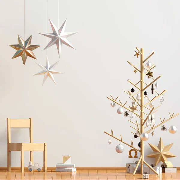 파스텔 크리스마스 어린이 방. 놀이방입니다. 현대적인 스타일입니다. 3d illust — 스톡 사진