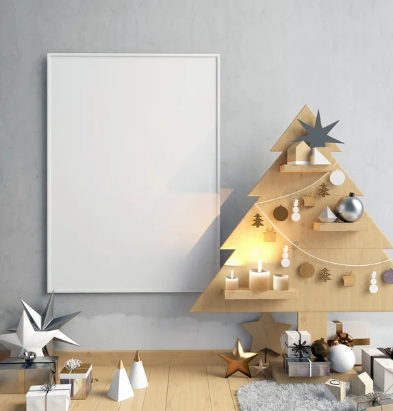 Moderno interno minimalista Natale, stile scandinavo. 3D i — Foto Stock