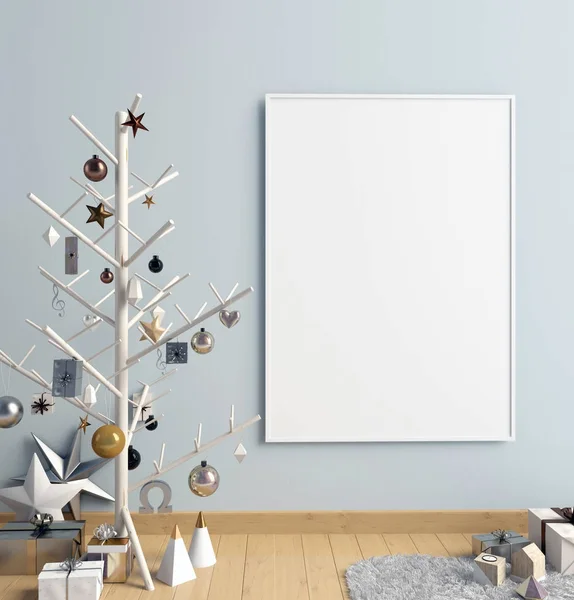 Interior moderno de Navidad minimalista, estilo escandinavo. 3D i — Foto de Stock