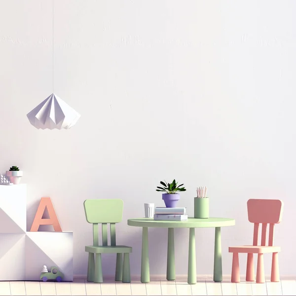 Pastel çocuk odası. Oyun Odası. modern tarz. 3D çizim. Mo