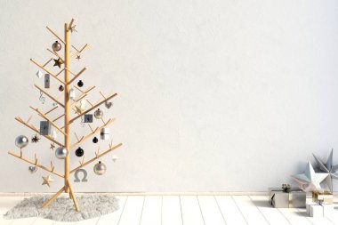 Modern minimalist Noel iç, İskandinav tarzı. 3D ben