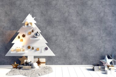 Modern minimalist Noel iç, İskandinav tarzı. 3D ben