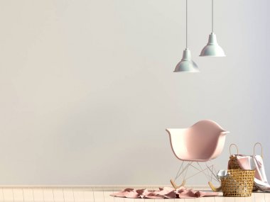 Modern iç plastik sandalye ile. Duvar kadar sahte. 3D illustratio