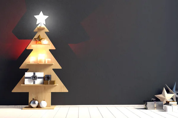 Современный минималистичный рождественский интерьер, скандинавский стиль. 3D i — стоковое фото