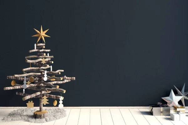现代简约的圣诞室内、 斯堪的纳维亚风格。3d 我 — 图库照片