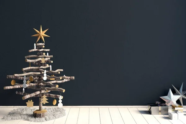 Moderne minimalistische kerst interieur, Scandinavische stijl. 3D ik — Stockfoto