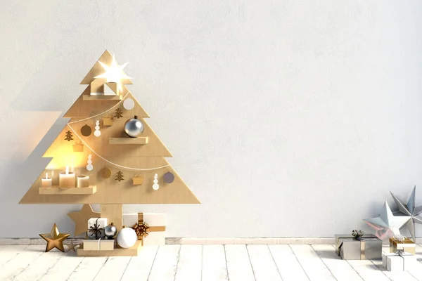 Modern minimalistic Christmas interior, Scandinavian style. 3D i — Stock Photo, Image