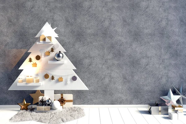 Moderno interno minimalista Natale, stile scandinavo. 3D i — Foto Stock