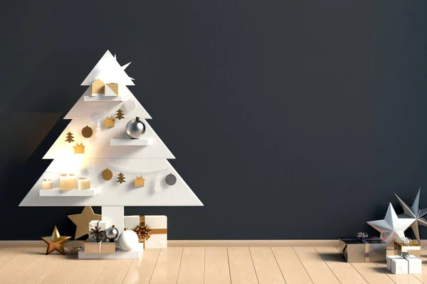 Modern minimalistic Christmas interior, Scandinavian style. 3D i — Stock Photo, Image