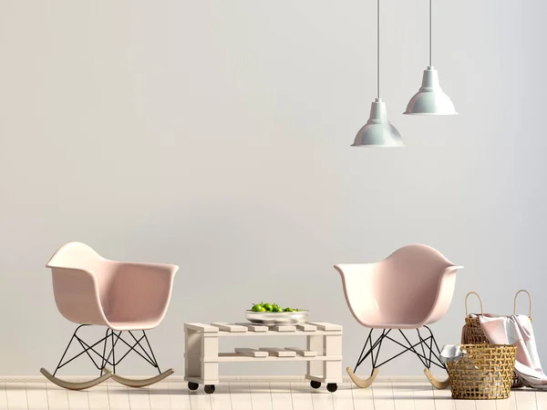 Modern interior with plastic chair. Wall mock up. 3d illustratio — Stock Photo, Image