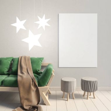 Modern iç kanepe ile. Poster kadar sahte. 3D çizim.