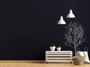 Modern iç sehpa ile. Duvar kadar sahte. 3D çizim.