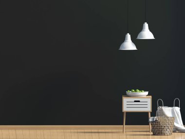 Modern iç sehpa ile. Duvar kadar sahte. 3D çizim.