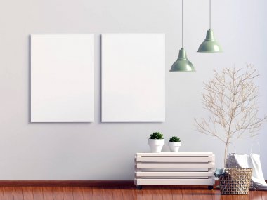 Modern iç sehpa ile. Posterl kadar sahte. 3D illustrat