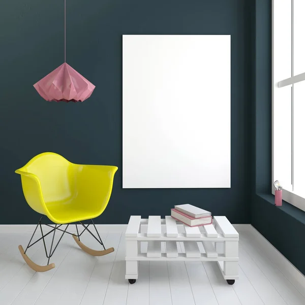 Interior moderno com cadeira. Posterl zomba. ilustração 3d . — Fotografia de Stock
