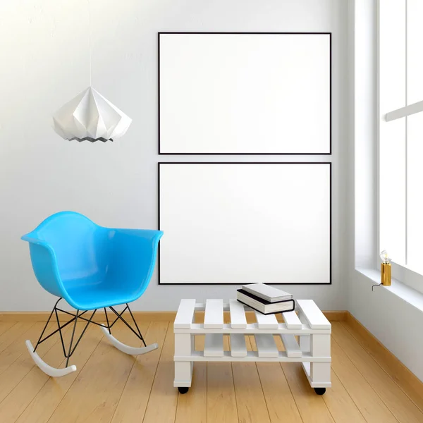 Intérieur moderne avec chaise. Affiche maquette. Illustration 3d . — Photo