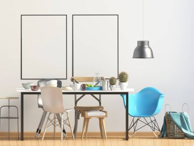 Yemek odası ile iç posterdeki alay. modern oturma odası 