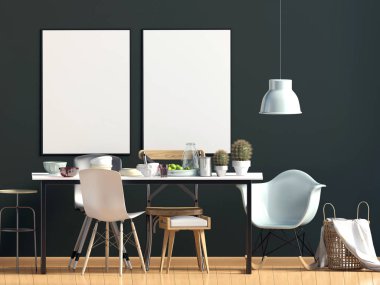 Yemek odası ile iç posterdeki alay. modern oturma odası 