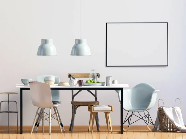 Mock up poster in interior with dining area. living room modern — Stock Photo, Image