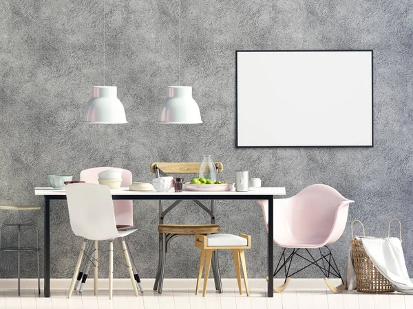 Mock up poster in interieur met eethoek. moderne woonkamer — Stockfoto