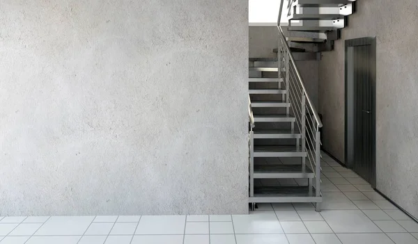 Modern iç merdiven ile. 3D çizim. Duvar kadar alay — Stok fotoğraf
