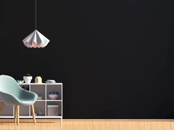 Modern interior with chair. Wall mock up. 3d illustration.