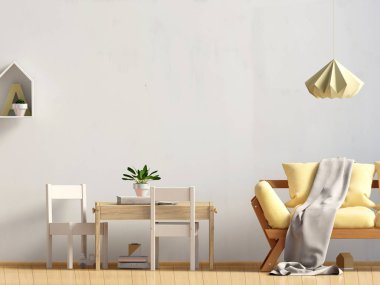 Pastel çocuk odası. Oyun Odası. modern tarz. 3D çizim. WA