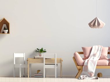 Pastel çocuk odası. Oyun Odası. modern tarz. 3D çizim. WA