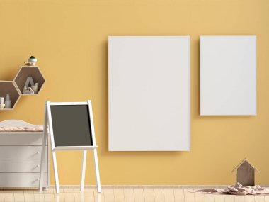 Pastel çocuk odası. Oyun Odası. modern tarz. 3D çizim. Po