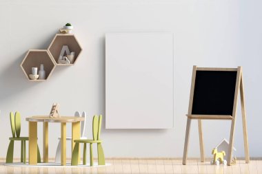 Pastel çocuk odası. Oyun Odası. modern tarz. 3D çizim. Po